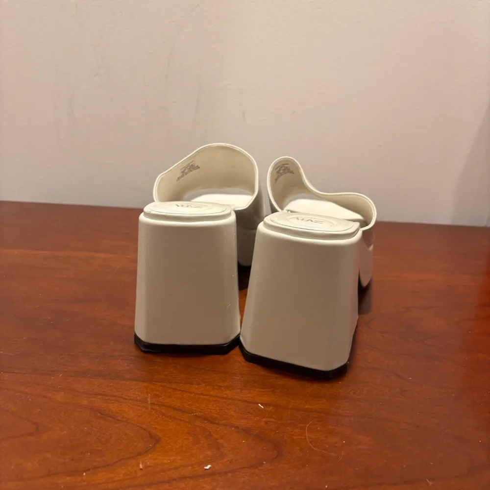 Zara Women's Chunky Platform Slip On Mules in White Size 40